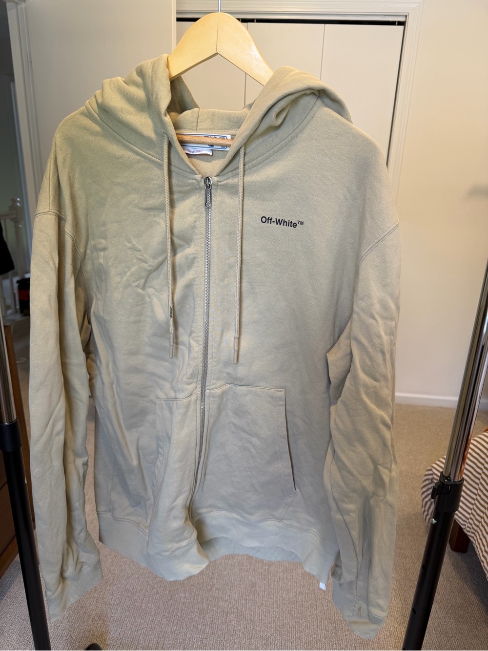 Off-White Zip Hoodie in Light Sage